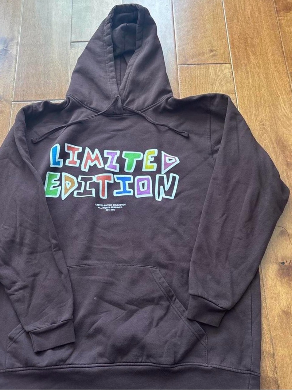 Vintage Brown Hoodie with Multicolor 'LIMITED EDITION' Graphic